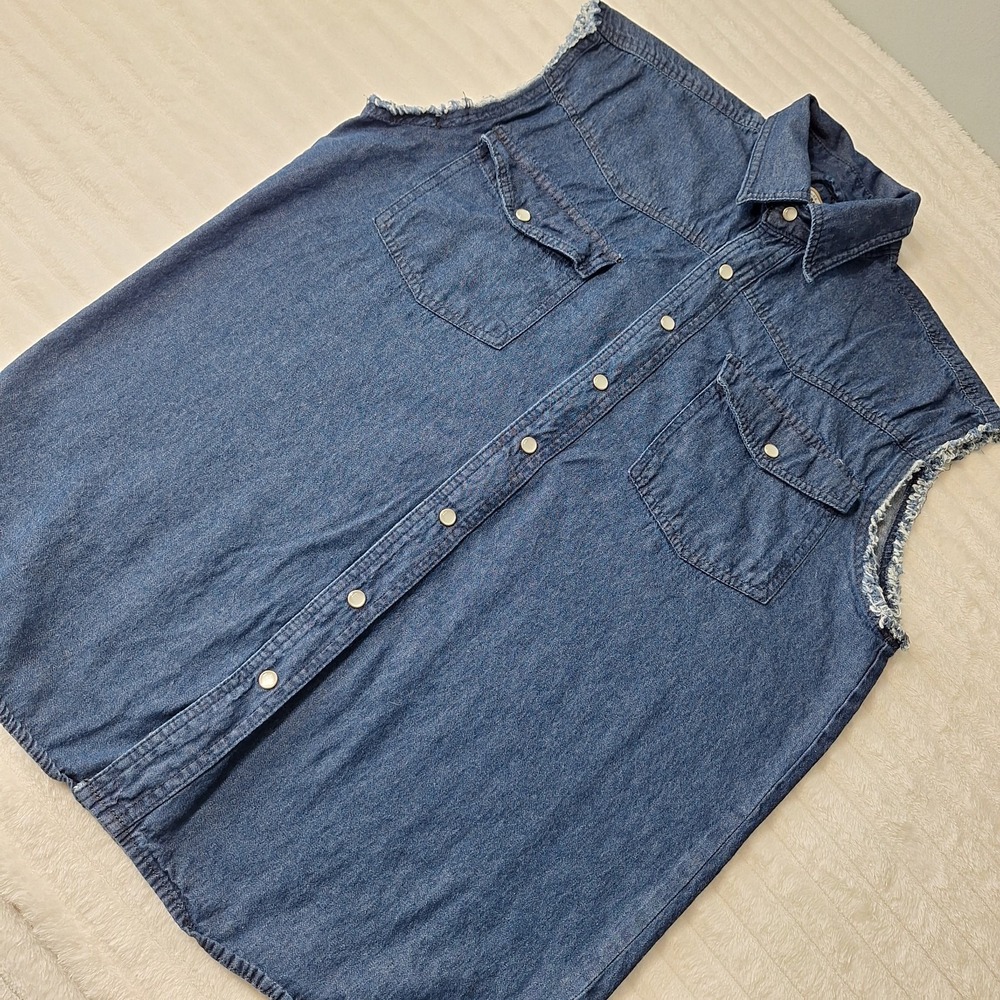 C.E. Schmidt Workwear Sleeveless Denim Pearl Snap Shirt Mens M Rodeo Cowboy